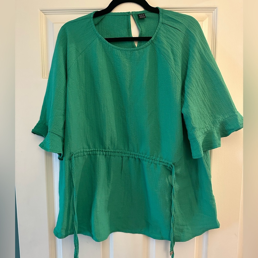 Green women’s large tie back blouse short sleeve